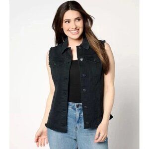 LOGO by Lori Goldstein Women Vest Denim Jean sz 4 Fray Black A650016